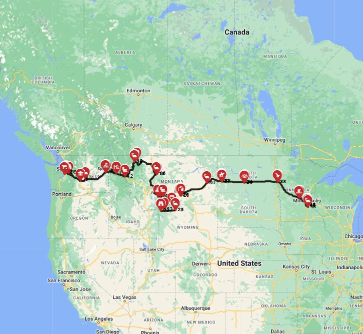 RV route planner Seattle to Minneapolis motorhome road trip